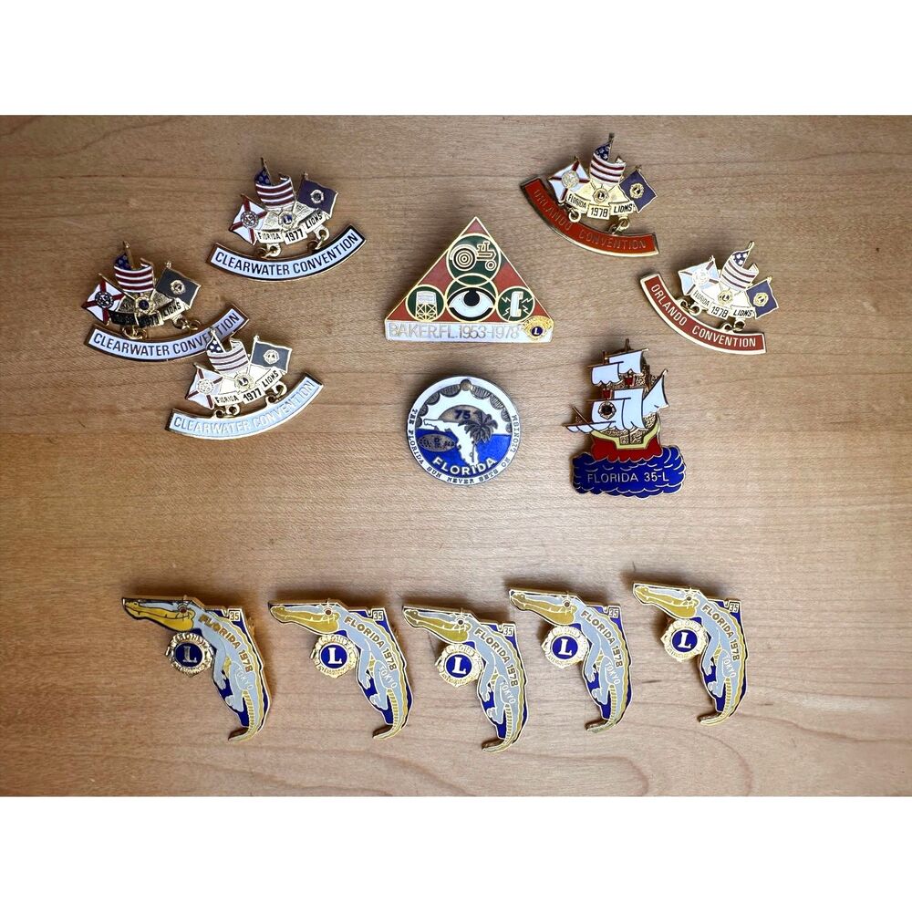 Vintage Lions Club Florida Convention Pin Lot 13 Pins 1977-1980s